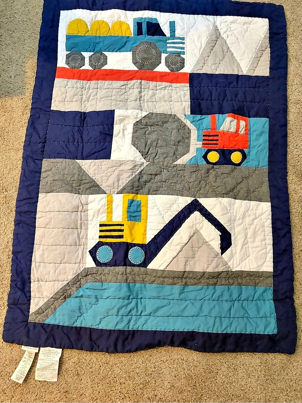 Pottery Barn Kids Construction Truck Baby CribQuilt in Blue & White
